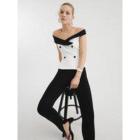 River Island Double Breasted Bardot Top - White - White