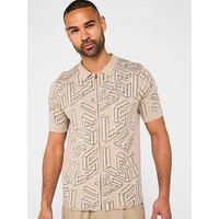 Lyle & Scott Emblem Double Knit Zip Through Shirt - Natural