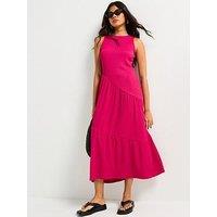 V By Very Asymmetric Textured Tiered Midaxi Dress - Pink