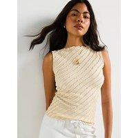 V By Very Textured Slash Neck Vest Top - White