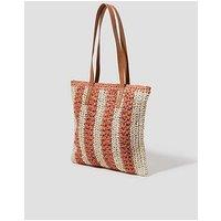 Monsoon Lola Stripe Raffia Crochet Tote Bag - Natural