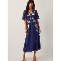 Monsoon Cora Embroidered Dress - Navy - Blue