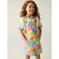 Little Bird Heart Print Dungaree Dress - Multi