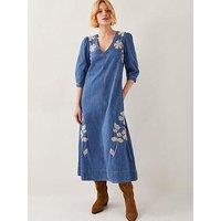 Monsoon Fallon Embellished Dress - Denim Blue
