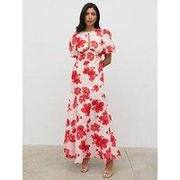Pretty Lavish Lottie Printed Linen Puff Sleeve Dress