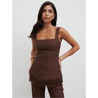 Pretty Lavish Verona Fringed Tweed Top - Brown