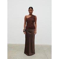 Pretty Lavish Breya Satin Maxi Skirt - Brown