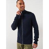 Jack & Jones Panel Zip Through Knitted Cardigan - Navy