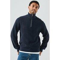 Jack & Jones Kaito Quarter Zip Knitted Jumper - Navy
