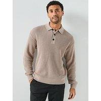 Jack & Jones Kaito Button Collar Knitted Jumper - Beige