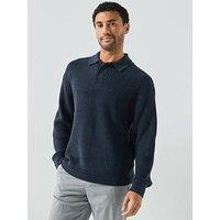 Jack & Jones Kaito Button Collar Knitted Jumper - Navy