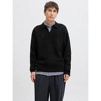 Jack & Jones Ollie Open Collar Knitted Jumper - Black