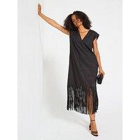 Mei Meij Fringed Midi Dress- Black