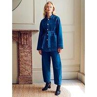 Vivere Macy Denim Longline Belted Jacket - Blue