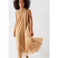 Mei Meij Curled Halter Neck Maxi Dress- Camel