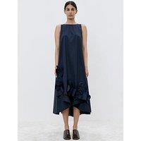 Mei Meij Dress With Flower Ruffle Hem - Navy