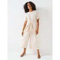Mei Meij Front Knot Round Neck Jumpsuit- Oyster