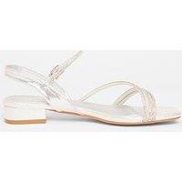 Quiz Silver Diamante Strappy Flat Sandals
