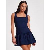 Quiz Navy Pinstripe Pleated Mini Dress