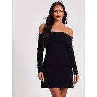 Quiz Black Bardot Long Sleeve Mini Dress