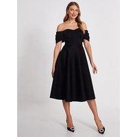 Quiz Black Bardot Midi Skater Dress