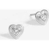 Simply Silver Sterling Silver 925 Ridged Heart Cubic Zirconia Stud Earrings