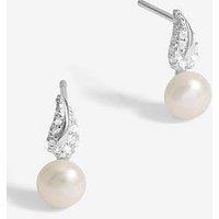 Simply Silver Sterling Silver 925 Pave And Pearl Drop Stud Earrings