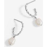 Simply Silver Sterling Silver 925 Polished Twist And Pearl Hoop Earrings