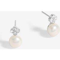 Simply Silver Sterling Silver 925 Cubic Zirconia Clover And Pearl Drop Stud Earrings