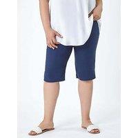Roman Curve Knee Length Stretch Shorts - Navy