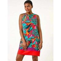 Roman Tropical Border Tie Detail Shift Dress - Multi