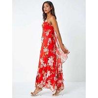 Roman Floral Cowl Neck Chiffon Dress