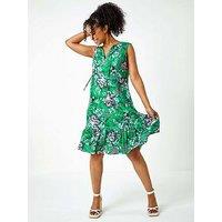 Roman Petite Floral Print Frill Hem Dress