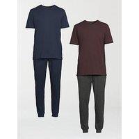 Very Man 2 Pack Short Sleeve T-Shirt And Jogger Pj Set - Charcoal/Navy/Burgundy - Multi