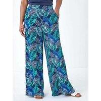 Roman Leaf Linen Blend Wide Leg Trousers
