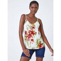 Roman Tropical Print V-Neck Strap Detail Cami Top