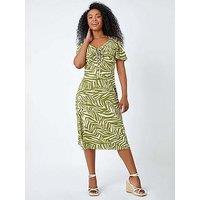 Roman Petite Animal Stretch Gathered Midi Dress