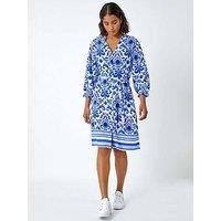 Roman Abstract Border Print Shirt Dress