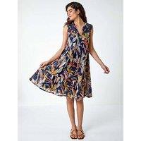 Roman Cotton Tropical Lace Detail Tiered Dress