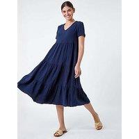 Roman Cotton Textured Tiered Midi Dress