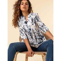 Roman Floral Print Notch Neck Top