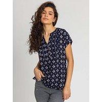 Roman Aztec Print Button V-Neck Detail Top