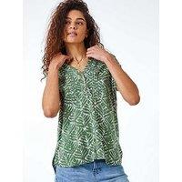 Roman Abstract Print Button Detail V-Neck Top