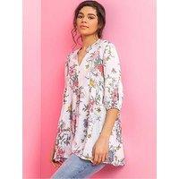 Roman Floral Print Notch Neck Tunic Top
