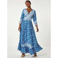 Roman Paisley Print Frill Hem Maxi Dress