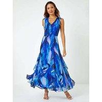 Roman Sleeveless Abstract Print Maxi Dress