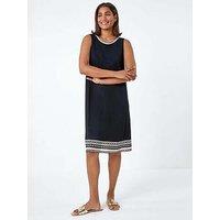 Roman Embroidered Trim Stretch Jersey Shift Dress - Black