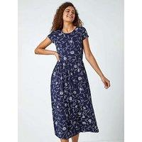 Roman Floral Print Midi Stretch Dress