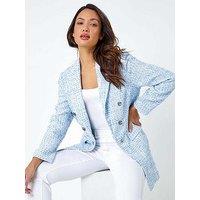 Roman Textured Check Boucle Blazer Jacket - Blue