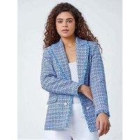 Roman Frayed Edge Boucle Check Jacket - Blue
